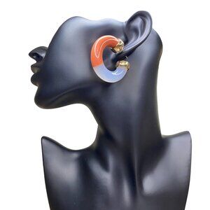 Orange‎ Moonglow Lucite Gold Tone Hoop Earrings 2"